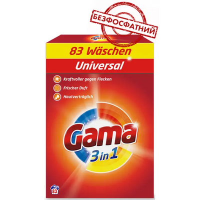 Порошок для прання білизни Gama 3в1 Універсальний, 5.395 кг (83 прання) por-00001 фото